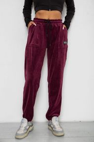 Спортивные штаны велюровые женские на флисе  -уценка, цвет бордовый, 238R58645-U-1