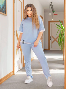 Женский летний спортивный прогулочный костюм футболка + штаны GF07925 размер 46/48, цвет голубой