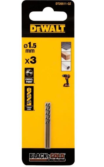 Свердло по металу DeWalt BLACK & GOLD HSS-G 1.5 мм 3 шт (DT20511)