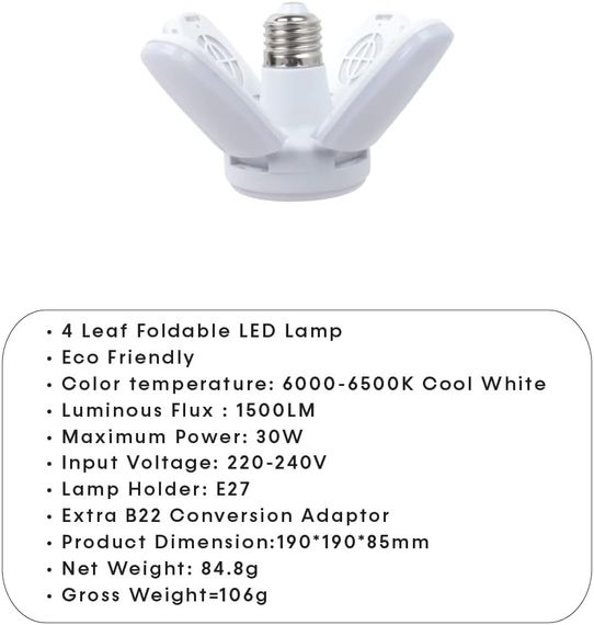 Лампочка складная светодиодная 4 лопасти E27 KK-202 • LED лампа Mini Fan Blade Bulb E27 KK-202 60W | Зображення 5
