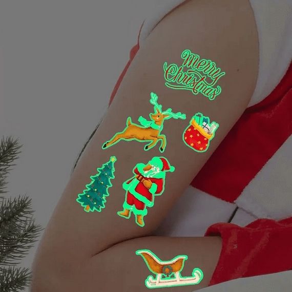 Набір тимчасових тату "Різдво №2" kids-tatto-set10-2-christmass, що світяться, 12 х 7 см | Зображення 1