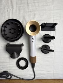 Фен Super Hair Dryer білий з золотом з іонізацією та турборежимом 5 насадок