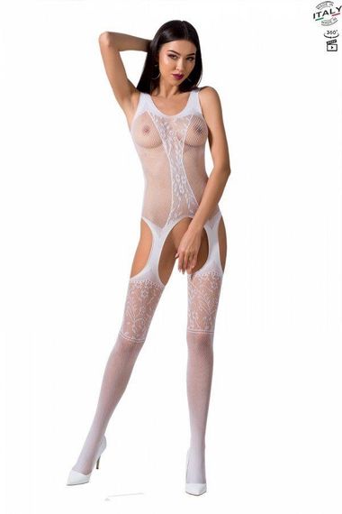 Бодистокинг с имитацией чулок и ажурной вставкой Passion BS072 white sexstyle | Зображення 1