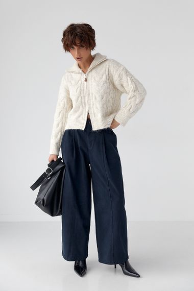 Котонові штани-палаццо зі складками - темно-синій цвет, S (є розміри) | Зображення 2