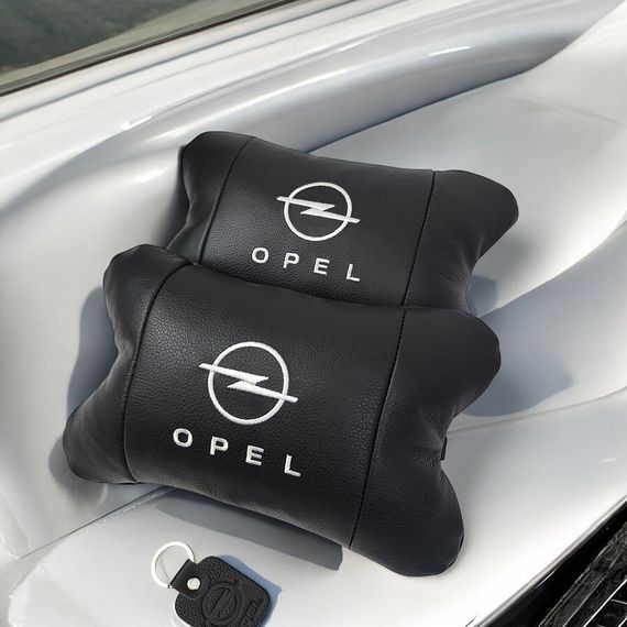 Набор автомобильных подушек 2шт для Opel, натуральная кожа, стильные черные подголовники Опель для авто | Зображення 5