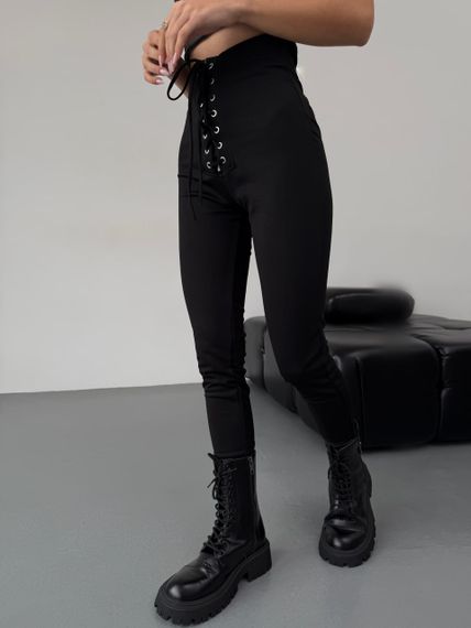 Женские лосины-брюки со шнуровкой трикотажные LI2045 цвет черный, размер 42/44