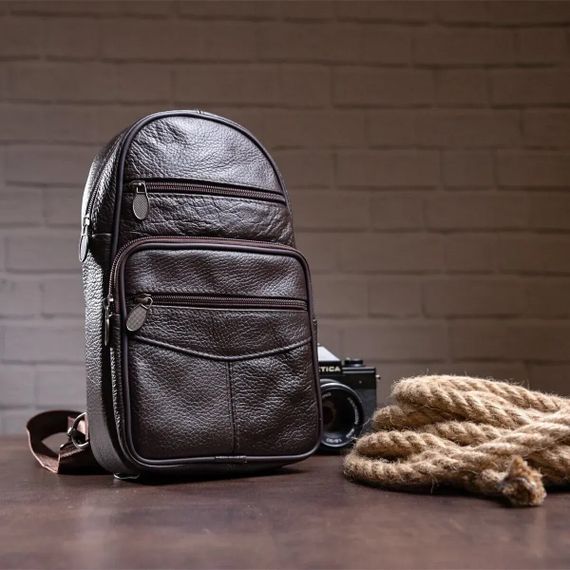 Стильна чоловіча шкіряна сумка слінг,середнього розміру з якісної італійської шкіри у фірмовій упаковці | Зображення 9