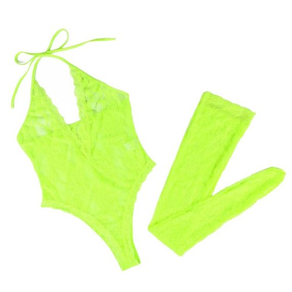 Комплект кружевной Star Night, боди с V-образным вырезом и чулки, салатовый sexstyle | Зображення 18