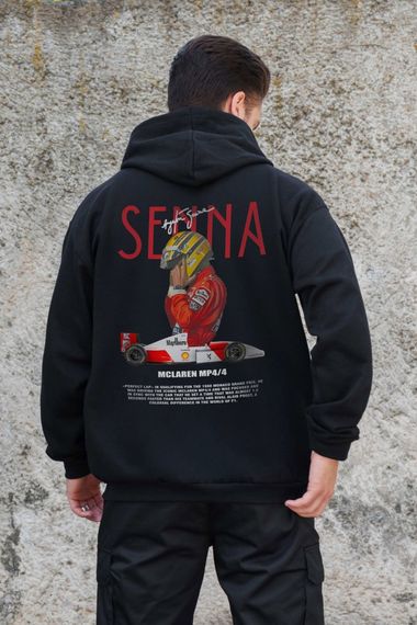 Утеплене зіп худі на флісі зіпер з принтом Senna Without Kane Black | Зображення 1