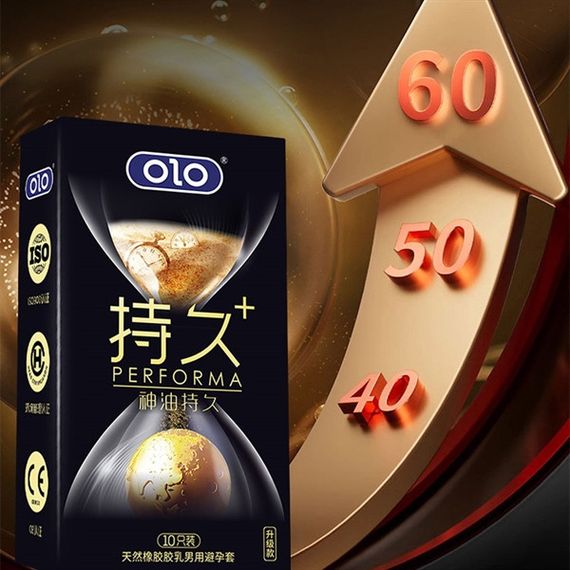 Ароматизовані ультратонкі презервативи з гіалуроновою кислотою та пролонгуючим ефектом OLO - PERFORMA Long-lasting Magic Oil, 10 | Зображення 2