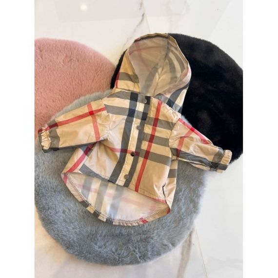 Брендовый дождевик для собак и котов BURBERRY с капюшоном, плащ без задних лап, бежевый | Зображення 5