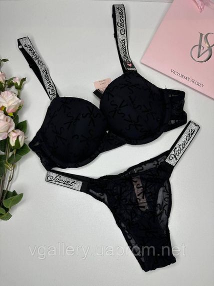 Комплект жіночої спідньої білизни зі стразами Victoria's Secret з принтом VS | Зображення 1