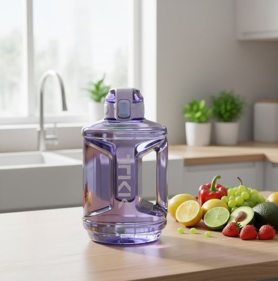 Спортивна пляшка TKK 2300 мл (2.3 л) — Фіолетовий Tritan BPA-free, ударостійка еко-пляшка з ручкою та клапаном | Зображення 8