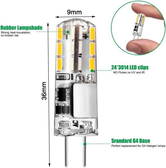Світлодіодні лампи G4 3000K, 24 LED, тепле біле світло, 12 В, силіконове покриття, не димовані | Зображення 1