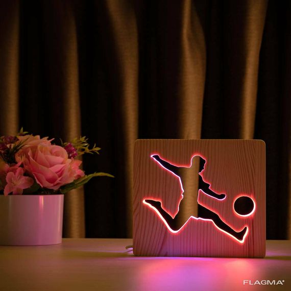 Светильник ночник ArtEco Light из дерева LED "Футболист с мячем" с пультом и... | Зображення 8