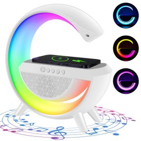 Настільна лампа-нічник RGB з бездротовою зарядкою та вбудованою Bluetooth колонкою / Бездротова зарядна станція для телефону /