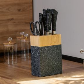 Набор кухонных ножей с ножницами и мусатом для кухни 5 штук 33.5/30/31/24.5/21.5 см  Черный