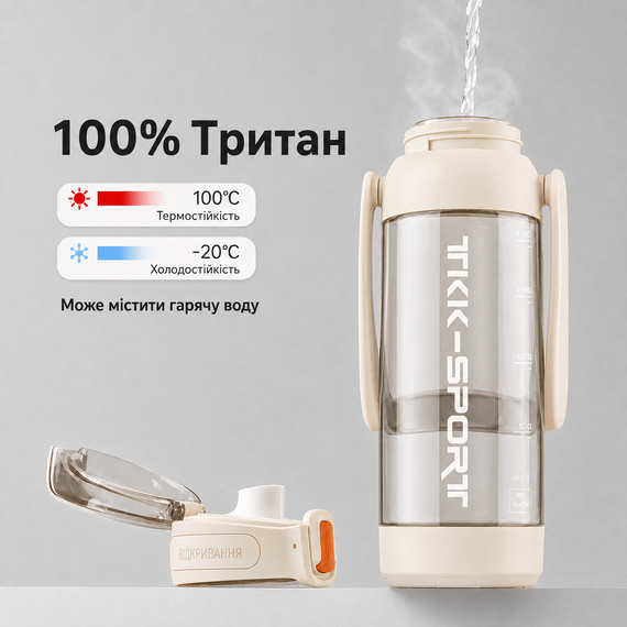 Бутылка TKK 1400 мл - Белая Tritan BPA-free, ударопрочная, спортивная с двойной системой переноски | Зображення 9