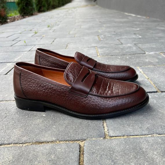 Брутальні чоловічі лофери коричневого кольору 38 розмір