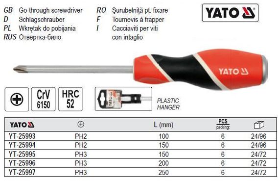 Викрутка викрутка хрестова ударна PHILIPS PH3 l=250 мм YATO-25997
