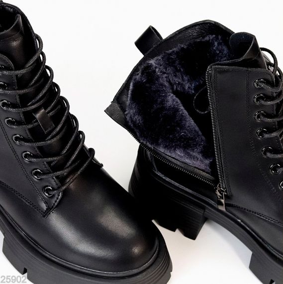 Чорні зимові шкіряні черевики берці на тракторній підошві | Зображення 9