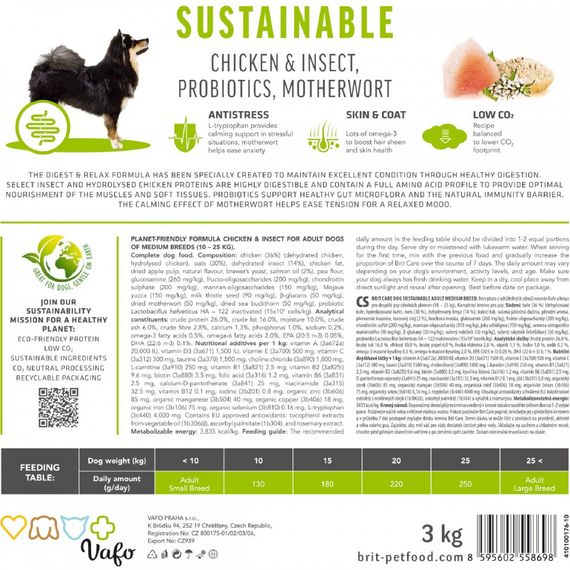 Корм сухий Brit Care Dog Sustainable Adult Medium Breed для дорослих собак середніх порід з куркою та комахами 12 кг | Зображення 6