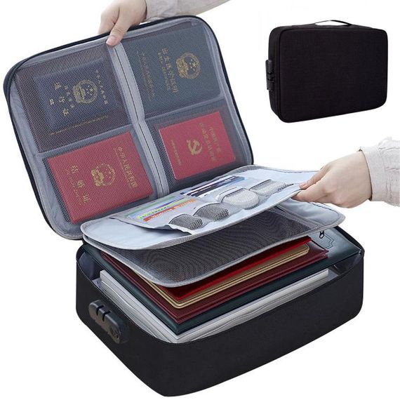 Дорожня сумка органайзер з кодовим замком (37х10,5х27см), Home Cleaning, Чорна / Сумка для зберігання документів