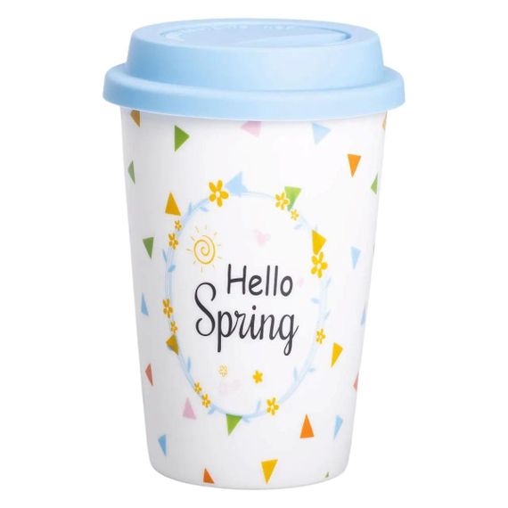 Фарфоровый стакан с силиконовой крышкой и отверстием для трубочки 420 мл RX-N240546HS