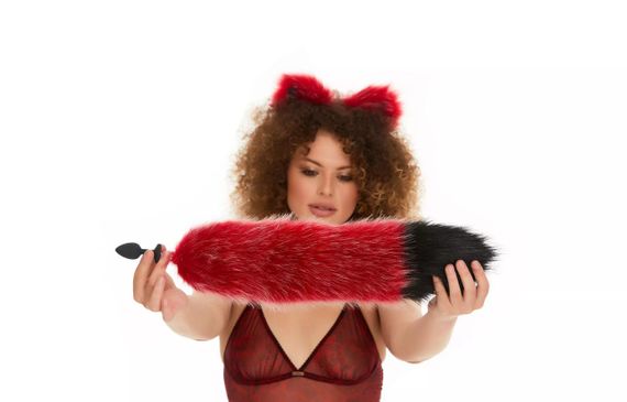 Анальний хутряний хвіст без пробки, Темно-червоний з чорним кінчиком, OKOVA, 50 см. Sex Aura | Зображення 2