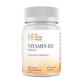 Витамин D3, Vitamin D3, My Nutri Week, 25 мкг (1000 МЕ), 120 капсул