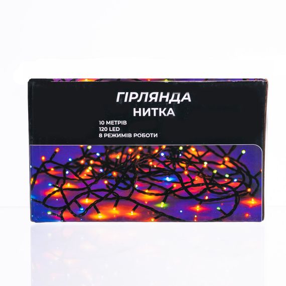 Новорічна гірлянда кімнатна нитка 10 м 120 LED чорний провід Білий W120LED10MBW | Зображення 2