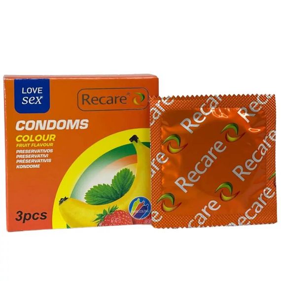 Презервативи Recare Color Fruit Flavour Condoms 3 шт, аромати: м'ята, банан, полуниця