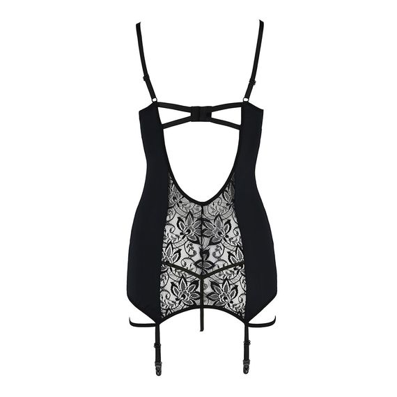 Сорочка приталена з пажами PAULINE CHEMISE black L/XL Passion, трусики | Зображення 4