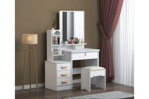 Косметичний столик STL-MD 86 з прямокутним LED-дзеркалом та пуфом стильний бьюті-комплект