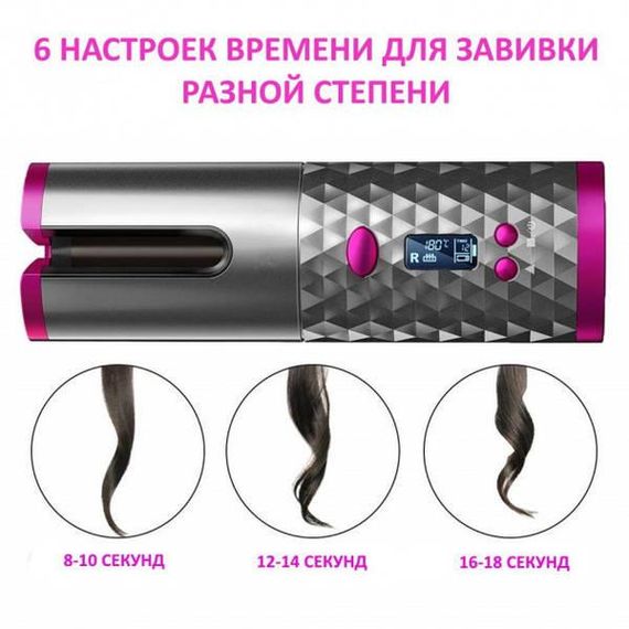 Бездротова плойка для завивки волосся Ramindong Hair curler RD-060 Сіра з рожевим