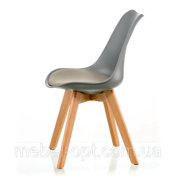 Стілець Sedia grey DSM Eames Style, сіре пластике сидіння з м'якою подушкою та букові ніжки | Зображення 5