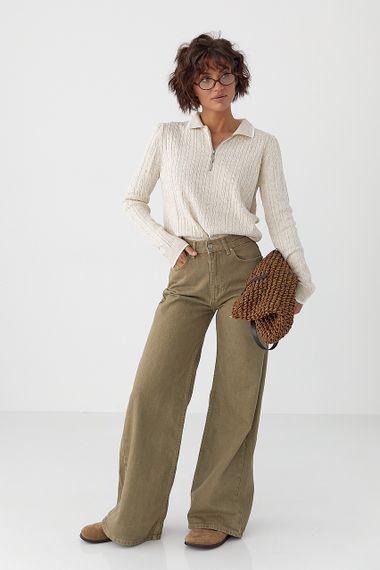 В'язане поло з довгими рукавами - бежевий цвет, ONE SIZE (є розміри) | Зображення 2