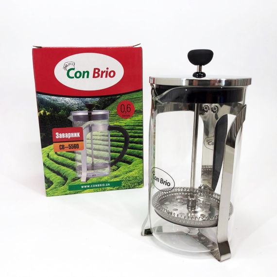 Френч-прес Заварник для чаю та кави Con Brio CB-5560 600 мл, Чайник самовар скляний для заварки | Зображення 8