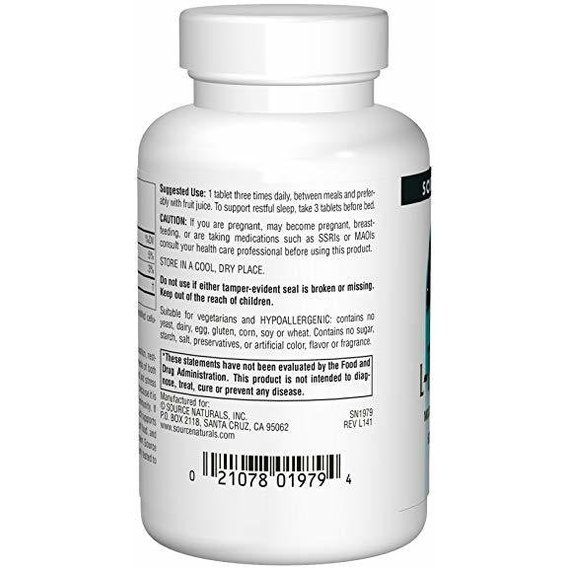 Тріптофан Source Naturals L-Tryptophan with Coenzyme B-6 500 mg 60 Tabs | Зображення 1