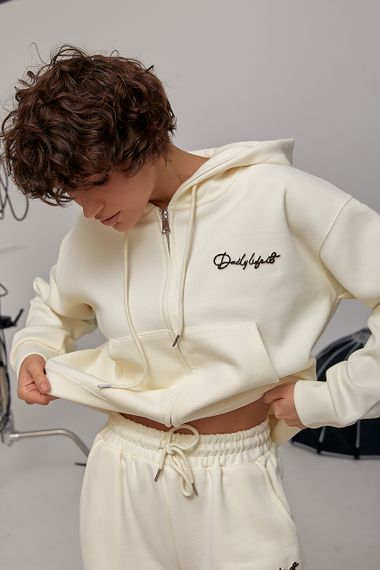 Спортивний костюм вільного фасону з написами - кремовий цвет, M (є розміри) | Зображення 2