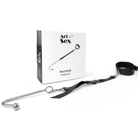 Анальный крюк 2 с ошейником из натуральной кожи Art of Sex - Anal hook, Черный | Зображення 1