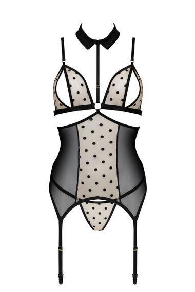 Корсет з відкритими грудьми Passion DOMINICA CORSET XXL/XXXL beige, пажі для панчіх, стрінги | Зображення 2