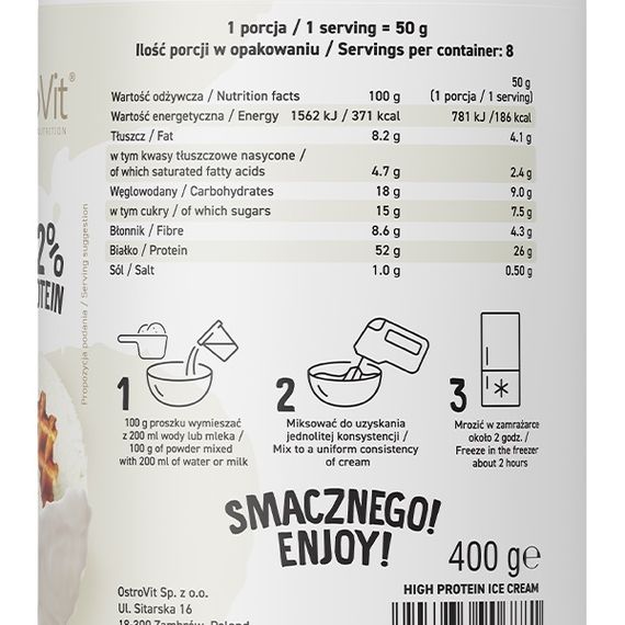 Протеин OstroVit High Protein Ice Cream 400 g /8 servings/ Milky | Зображення 1