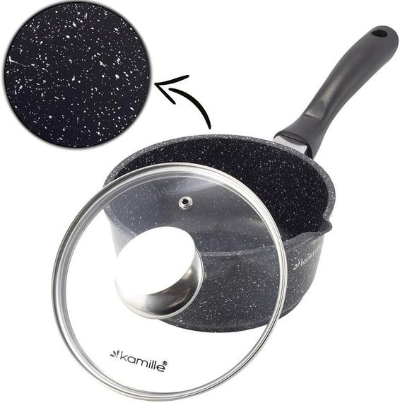 Ківш Kamille Black Marble Ø16см індукційний, зі скляною кришкою | Зображення 5