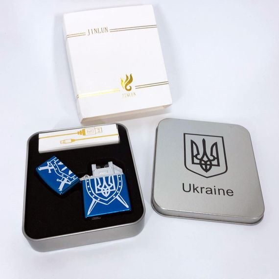 Дугова електроімпульсна запальничка USB Україна (металева коробка) HL-446. CP-122 Колір: синій | Зображення 4
