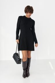 Жіноча в'язана коротка сукня в рубчик - чорний цвет, ONE SIZE (є розміри)