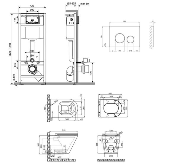 Набір Qtap Nest 4 в 1 підвісний унітаз Scorpio Ultra Quiet 520x365x365 + комплект інсталяції QT1433053EUQW45165 | Зображення 1