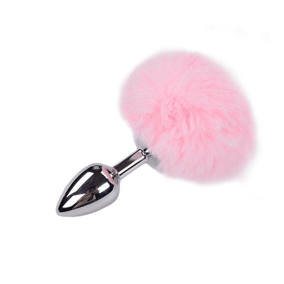 Металева анальна пробка Кролячий хвостик Alive Fluffly Plug S Pink