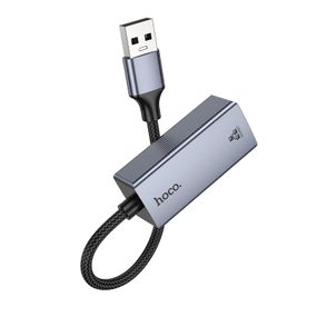 Інтернет адаптер Hoco UA37 1000 Mbps (USB to RJ45) Metal gray