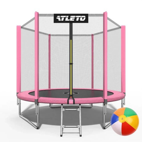 Батут дитячий Atleto 252 см із захисною сіткою і драбиною для дому та дачі рожевий 42400446